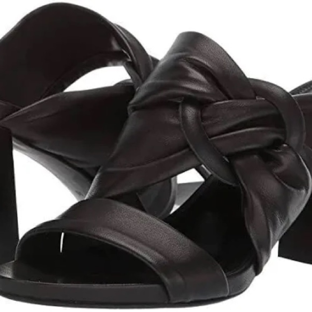 Aquatalia Breanne Nappa Stacked Heel Sandal, Black Leather, Size Women 9.5, NWOT
